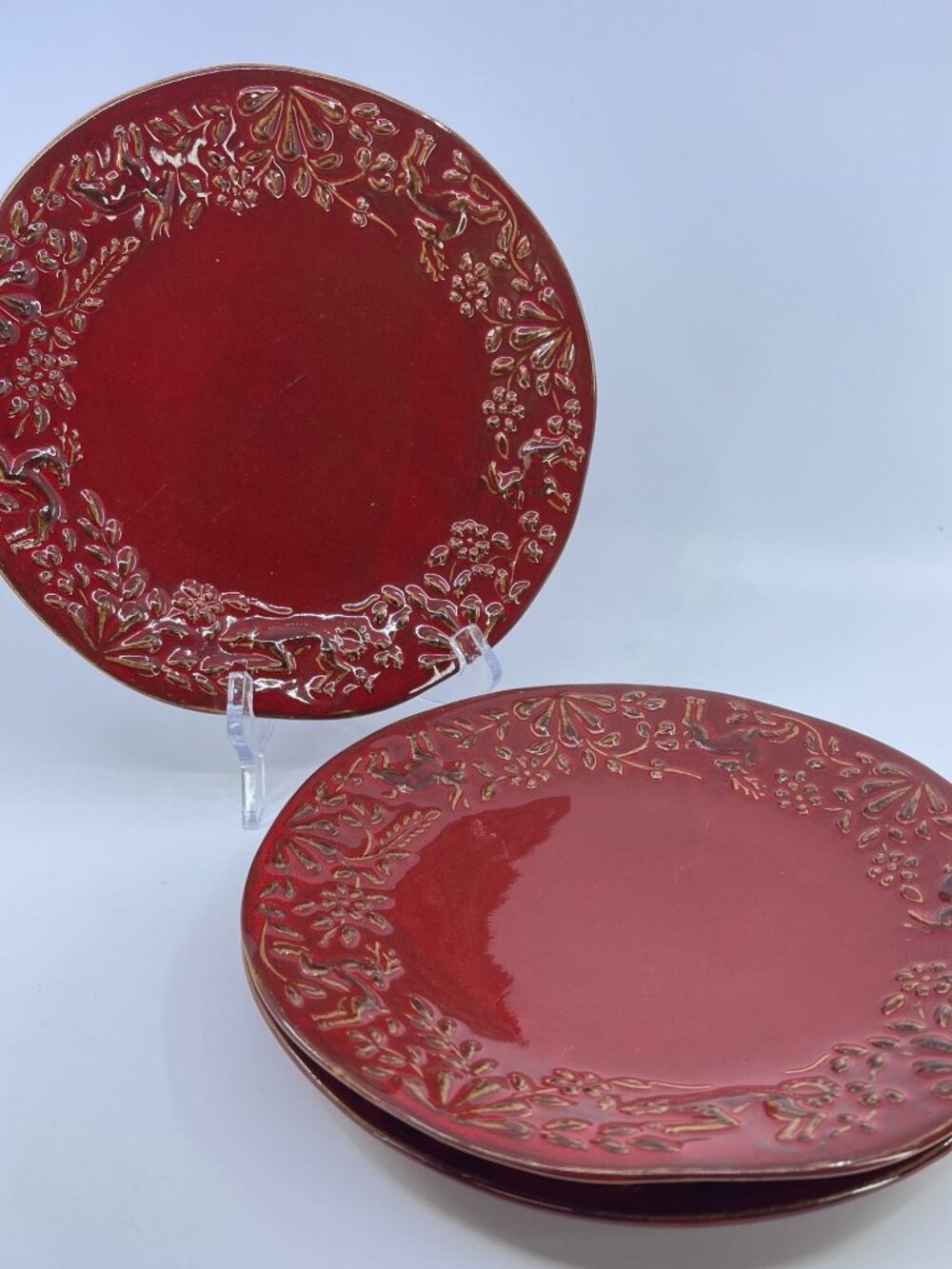 vintage umbriaverde ceramiche red handcrafted terracotta plate set of 3